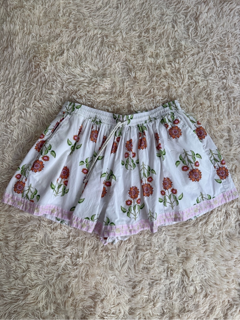 Old Navy Floral Skort White Pink 100% Cotton Pull On Pockets Size L
